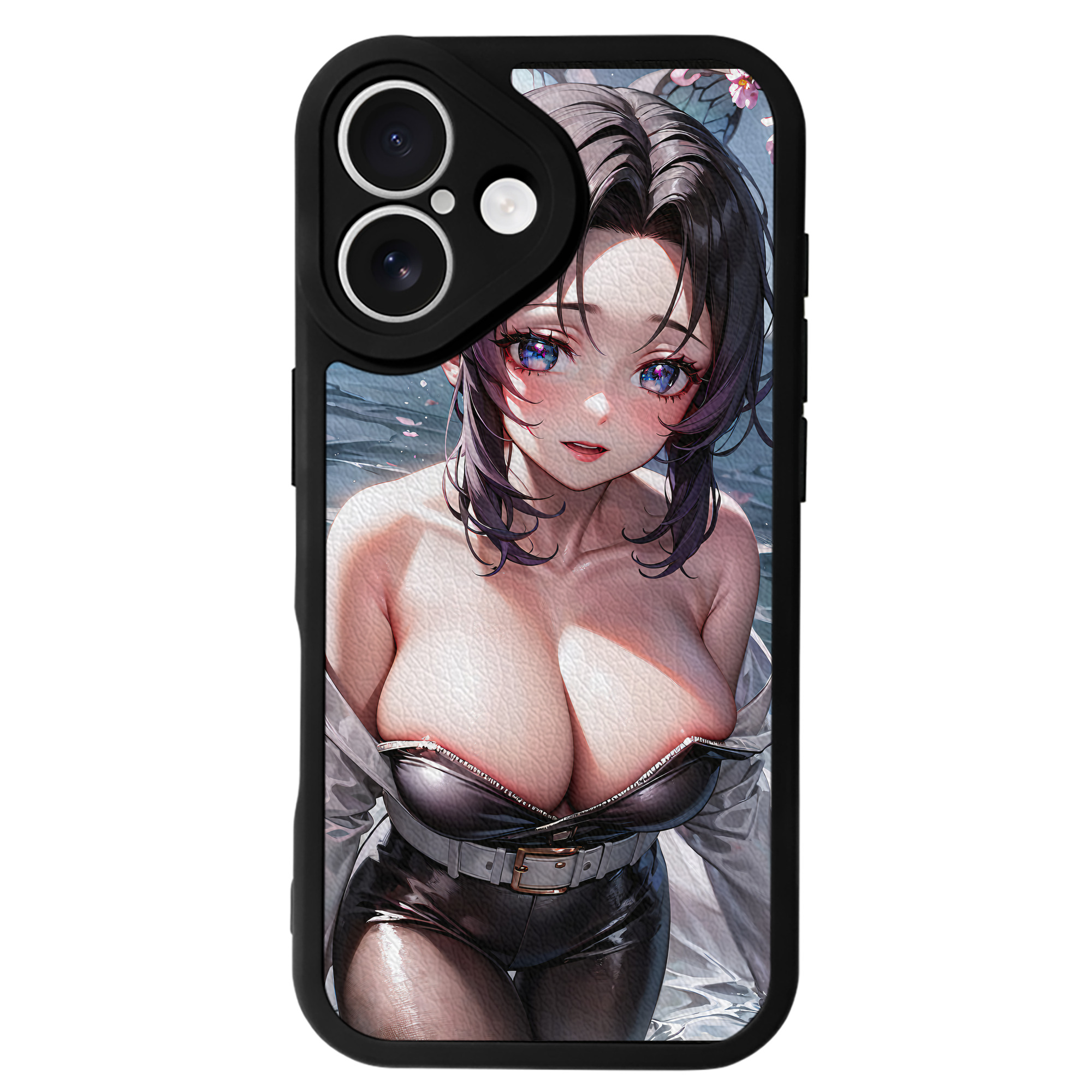（画像用） 鬼滅の刃（きめつのやいば）蟲柱-胡蝶 しのぶ／こちょう しのぶ Kochou Shinobu 【iPhone 16シリーズ対応】シリコンスマホケース（レザー調） 材質：シリコン